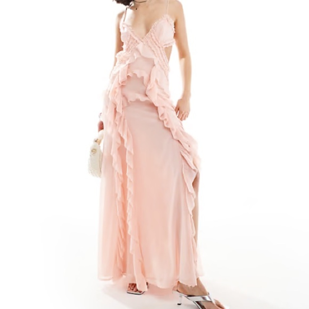 ASOS Pink Ruffle Maxi Dress